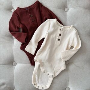 Bundle of Two Ribbed Baby Onesies — Burgundy and Cream